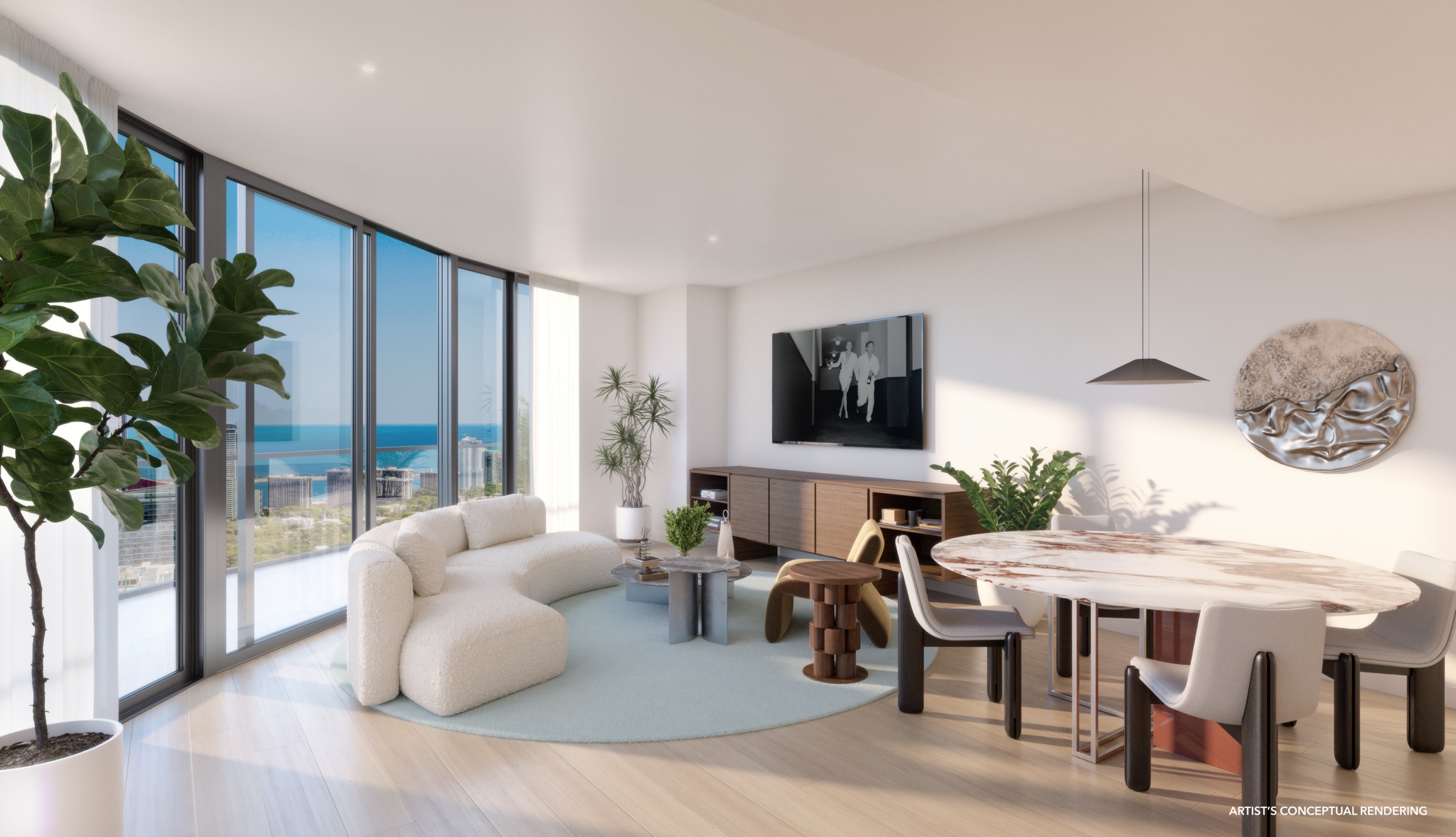 Penthouse living and dining room